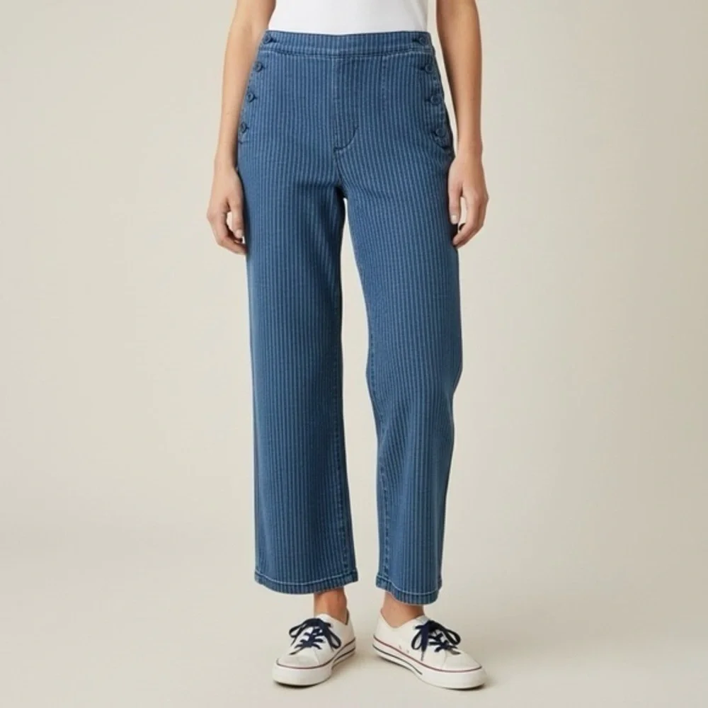 J. CREW Slim Wide-Leg Sailor Jean In Pinstripe Denim Indigo Herringbone NWT
